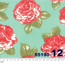 【Moda モダ】Early Bird-55190-12(2C-03) ターコイズブルー 水色 赤 花柄 薔薇 コットン100% シーチング【10cm単位販売】