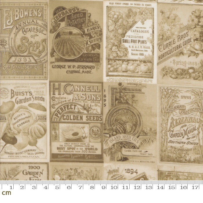 【Moda モダ】Farm And Garden-7476-12(3A-02) ベージュ 野菜柄 英字柄 モチーフ柄 ポスター風 リアルタッチ コットン100％ シーチング 110cm幅【10cm単位販売】