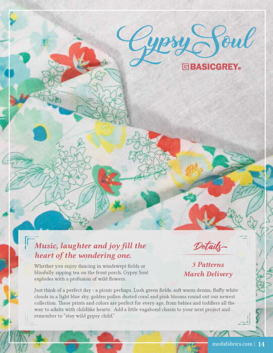 【Moda モダ】Gypsy Soul-30621-16(2D-01) 花柄 植物柄 鳥柄 動物柄 グリーン系 ブルー系 レッド系 コットン100％ シーチング【10cm単位販売】 3