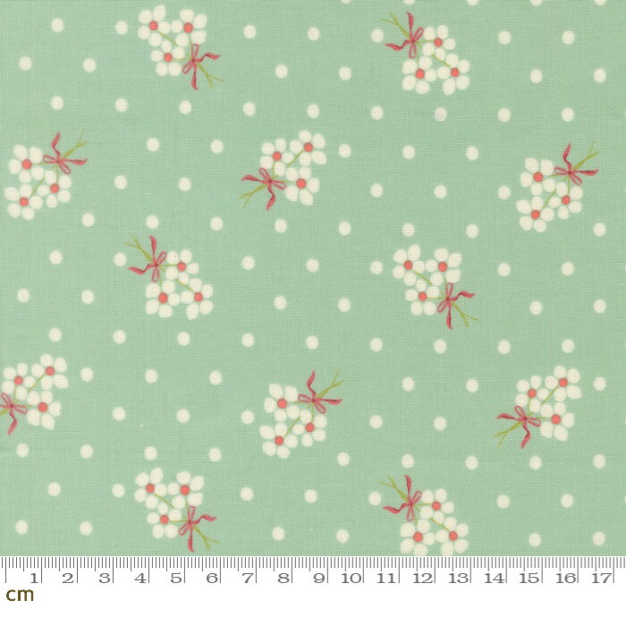 樂天商城 - 【Moda-k モダ】Lyda Rose-3072-21(3A-02) 花柄 花束 ブーケ ドット柄 グリーン系 エレガント かわいい シーチング 110cm幅 パッチワーク ハンドメイド【10cm単位販売】