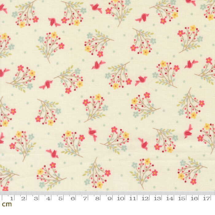 樂天商城 - 【Moda-k モダ】Lyda Rose-3074-11(3A-02) 花柄 小花柄 花束 ブーケ ドット柄 小鳥 鳥柄 ホワイト系 エレガント かわいい シーチング 110cm幅 パッチワーク ハンドメイド【10cm単位販売】