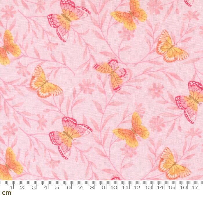 Rakuten - 【Moda-k モダ】Kindness-56151-15(3A-05) 花柄 フローラル リーフ柄 ボタニカル 蝶々 ちょうちょ ピンク系 かわいい シーチング 110cm幅 パッチワーク ハンドメイド【10cm単位販売】