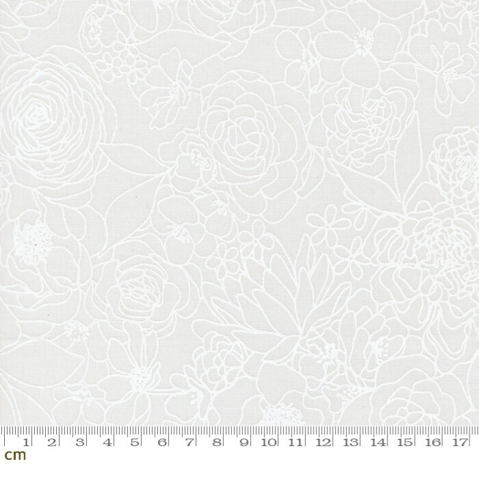 樂天商城 - 【Moda-k モダ】True To Hue-11560-21(3A-07) 植物柄 花柄 ボタニカル 線画 ホワイト系 かわいい シーチング 110cm幅 パッチワーク ハンドメイド【10cm単位販売】