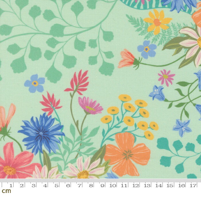 Rakuten - 【Moda-k モダ】Cannon Beach-11970-16(3A-07) 花柄 リーフ柄 ボタニカル カラフル グリーン系 かわいい シーチング 110cm幅 パッチワーク ハンドメイド【10cm単位販売】