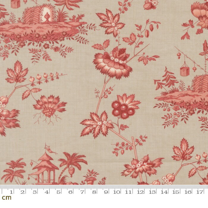 Rakuten - 【French General】Fleur De Paris-13992-15(3A-05) 植物柄 花柄 リーフ柄 草花 グレー系 ブラウン系 レッド系 アンティーク かわいい シーチング 110cm幅 パッチワーク ハンドメイド【10cm単位販売】