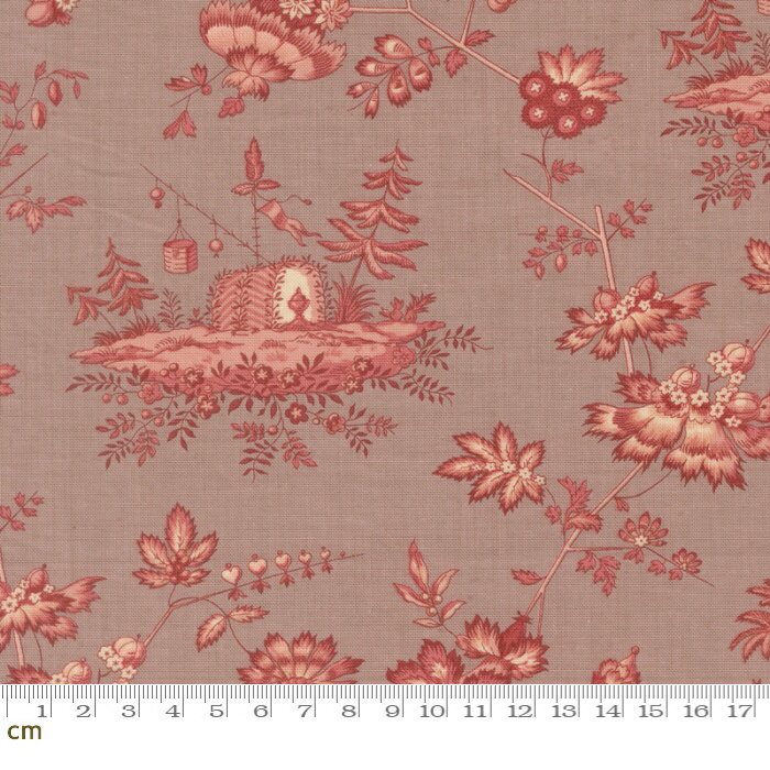 Rakuten - 【French General】Fleur De Paris-13992-18(3A-05) 植物柄 花柄 リーフ柄 草花 ブラウン系 レッド系 アンティーク かわいい シーチング 110cm幅 パッチワーク ハンドメイド【10cm単位販売】