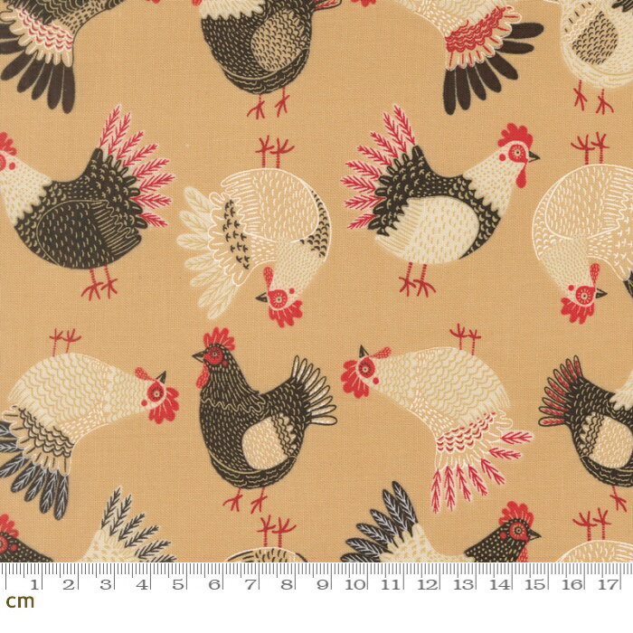 樂天商城 - 【Moda-k モダ】 The Henhouse-48433-13(3A-07) 鳥柄 にわとり 鶏 ブラウン系 ベージュ系 かわいい シーチング 110cm幅 パッチワーク ハンドメイド【10cm単位販売】