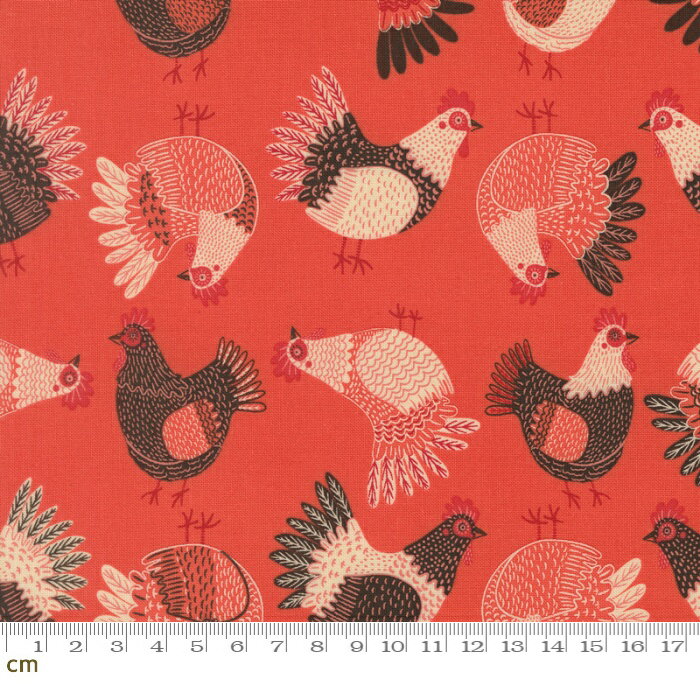 樂天商城 - 【Moda-k モダ】The Henhouse-48433-17(3A-07) 鳥柄 にわとり 鶏 レッド系 かわいい シーチング 110cm幅 パッチワーク ハンドメイド【10cm単位販売】