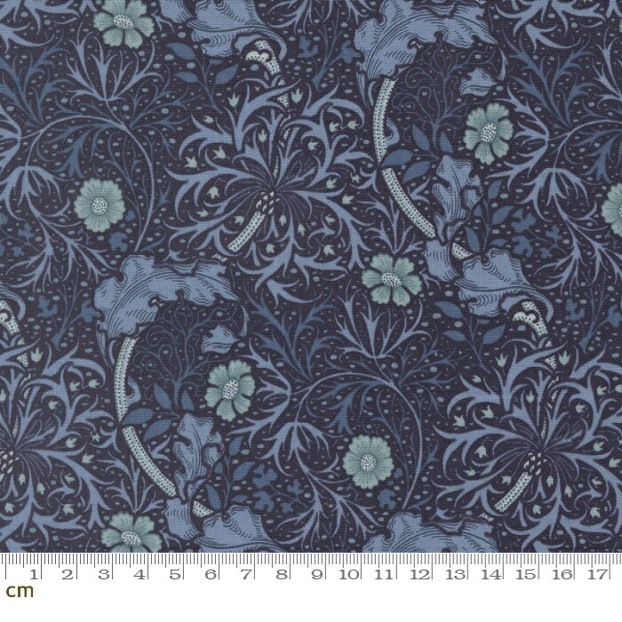 樂天商城 - 【Morris モリス】Morris Muse-13382-15(3A-07) moda 花柄 リーフ柄 植物柄 ドット 点描画 ブルー系 ネイビー シーチング 110cm幅 パッチワーク ハンドメイド【10cm単位販売】