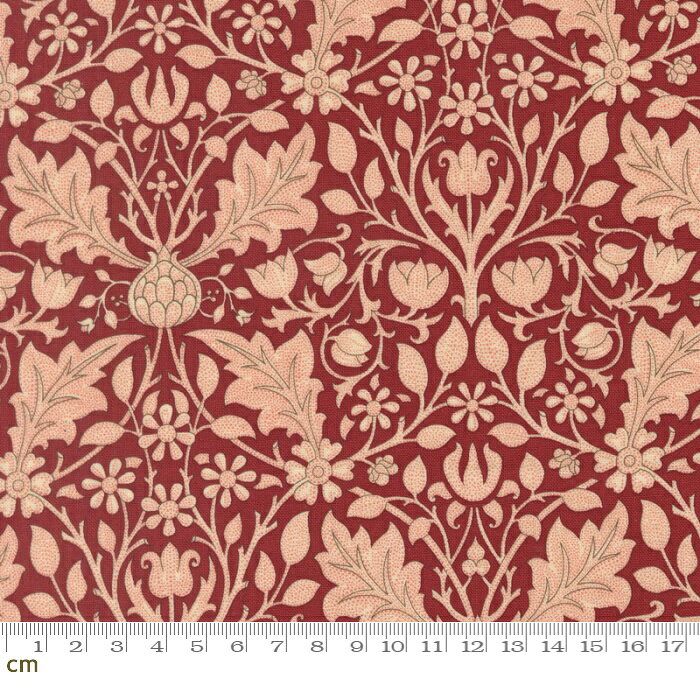 Rakuten - 【Morris モリス】Morris Muse-13383-18(3A-07) moda 花柄 リーフ柄 植物柄 点描画 レッド系 ボルドー シーチング 110cm幅 パッチワーク ハンドメイド【10cm単位販売】