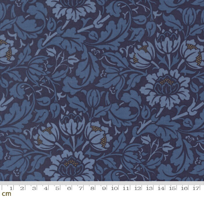 【Morris モリス】Morris Muse-13384-14(3A-07) moda 花柄 リーフ柄 植物柄 ブルー系 ネイビー系 シーチング 110cm幅 パッチワーク ハンドメイド【10cm単位販売】