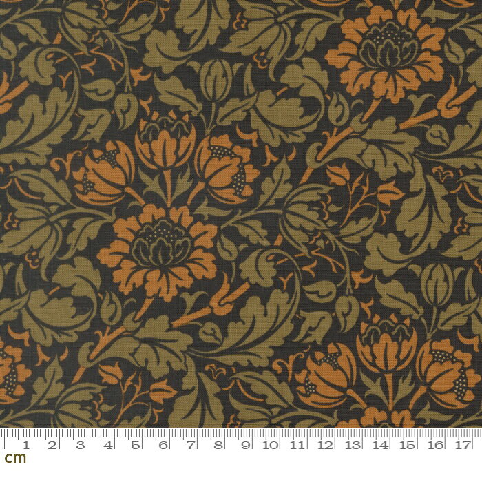 Rakuten - 【Morris モリス】Morris Muse-13384-15(3A-07) moda 花柄 リーフ柄 植物柄 グリーン系 ブラック系 シーチング 110cm幅 パッチワーク ハンドメイド【10cm単位販売】
