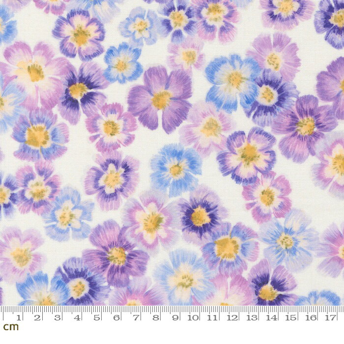 Rakuten - 【Moda モダ】Delphinium-24650-11(3A-10) 花柄 デルフィニウム 水彩 パープル ブルー ホワイト系 かわいい シーチング 110cm幅 パッチワーク ハンドメイド【10cm単位販売】