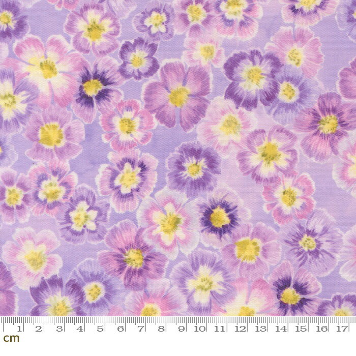 Rakuten - 【Moda モダ】Delphinium-24650-17(3A-10) 花柄 デルフィニウム 水彩 パープル系 かわいい シーチング 110cm幅 パッチワーク ハンドメイド【10cm単位販売】