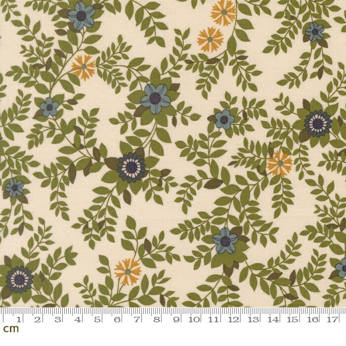 Rakuten - 【Moda-k モダ】Chelsea Garden-33853-11(3B-06)花柄 リーフ柄 ホワイト系 グリーン系 シーチング 110cm幅 パッチワーク ハンドメイド【10cm単位販売】