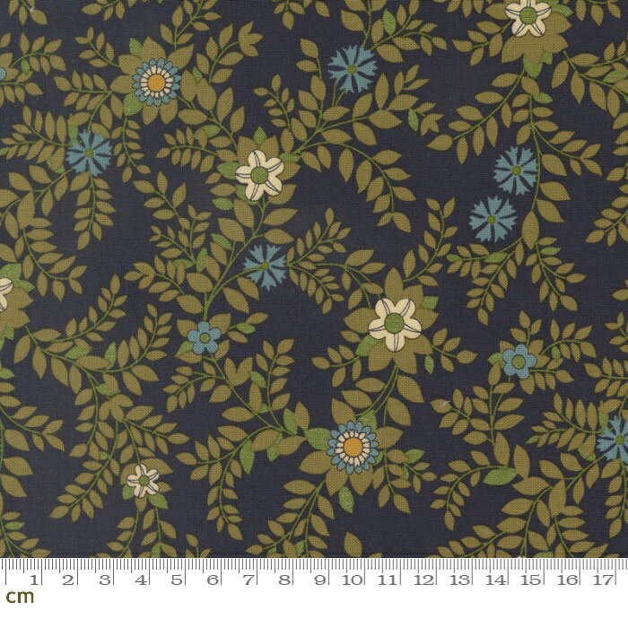 Rakuten - 【Moda-k モダ】Chelsea Garden-33853-19(3B-06) 花柄 リーフ柄 ネイビー系 グリーン系 シーチング 110cm幅 パッチワーク ハンドメイド【10cm単位販売】
