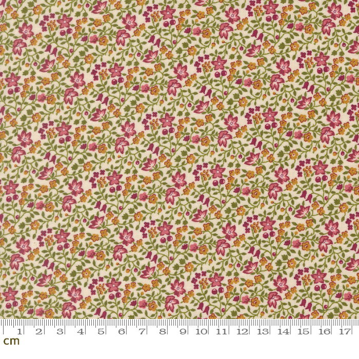 Rakuten - 【Moda-k モダ】Chelsea Garden-33857-11(3B-06) 花柄 草花柄 小花柄 ホワイト系 グリーン系 ピンク系 かわいい シーチング 110cm幅 パッチワーク ハンドメイド【10cm単位販売】