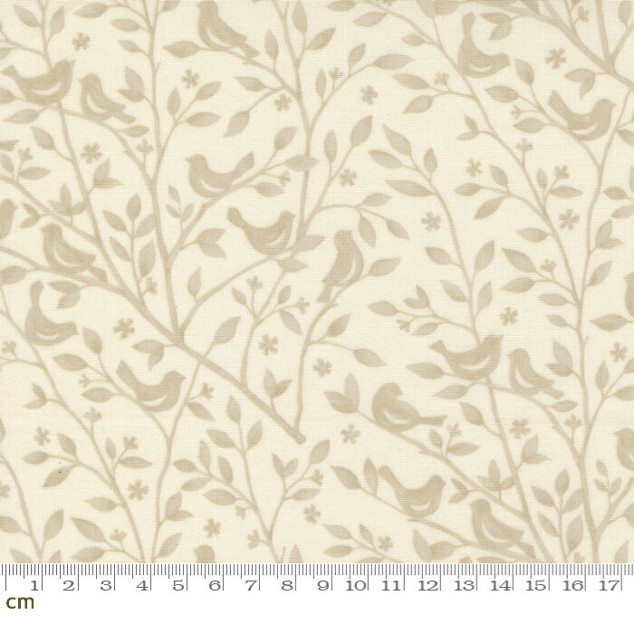 Rakuten - 【Moda-k モダ】Family Tree-56161-11(3A-08) 鳥柄 小鳥 木の枝 植物柄 小花 ホワイト系 アイボリー ベージュ かわいい シーチング 110cm幅 パッチワーク ハンドメイド【10cm単位販売】