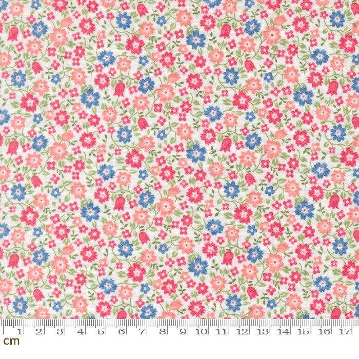 Rakuten - 【Moda-k モダ】A Cat Named Stitch-55342-11(3A-05) 花柄 小花柄 ホワイト系 ピンク系 ブルー系 かわいい シーチング 110cm幅 パッチワーク ハンドメイド【10cm単位販売】