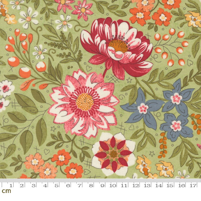 樂天商城 - 【Moda モダ】Fieldrush-30780-12(3A-10) 花柄 草花 野花 グリーン系 カラフル かわいい シーチング 110cm幅 パッチワーク ハンドメイド【10cm単位販売】