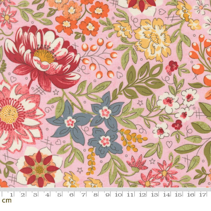 Rakuten - 【Moda モダ】Fieldrush-30780-14(3A-10) 花柄 草花 野花 ピンク系 カラフル かわいい シーチング 110cm幅 パッチワーク ハンドメイド【10cm単位販売】