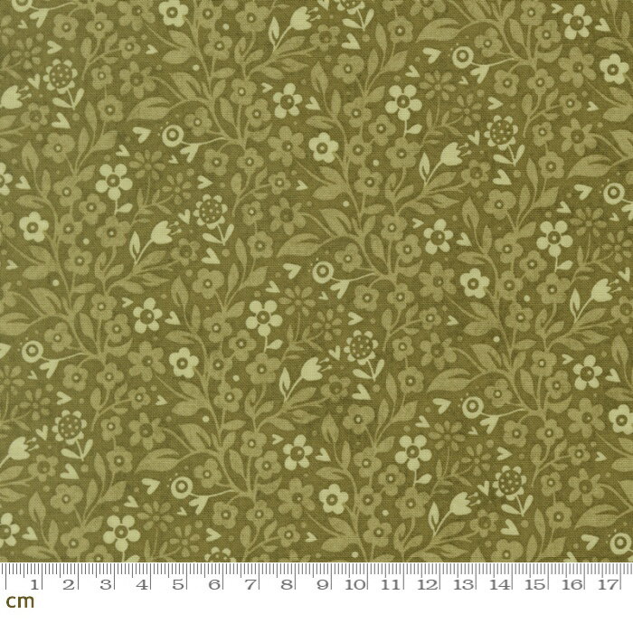 【Moda モダ】Fieldrush-30783-13(3A-10) 花柄 草花 小花柄 グリーン系 かわいい シーチング 110cm幅 パッチワーク ハンドメイド【10cm..