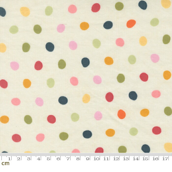 Rakuten - 【Moda モダ】Fieldrush-30788-11(3A-10) ランダムドット柄 大きめドット柄 ホワイト系 カラフル かわいい シーチング 110cm幅 パッチワーク ハンドメイド【10cm単位販売】