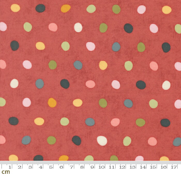 【Moda モダ】Fieldrush-30788-15(3A-10) ランダムドット柄 大きめドット柄 レッド系 カラフル かわいい シーチング 110cm幅 パッチワーク ハンドメイド【10cm単位販売】