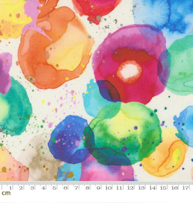 Gradients Gallery-33896-11(3A-07) 水玉 ドット インク 絵具だまり マルチカラー 水彩 鮮やか カラフル シーチング 110cm幅 パッチワーク ハンドメイド