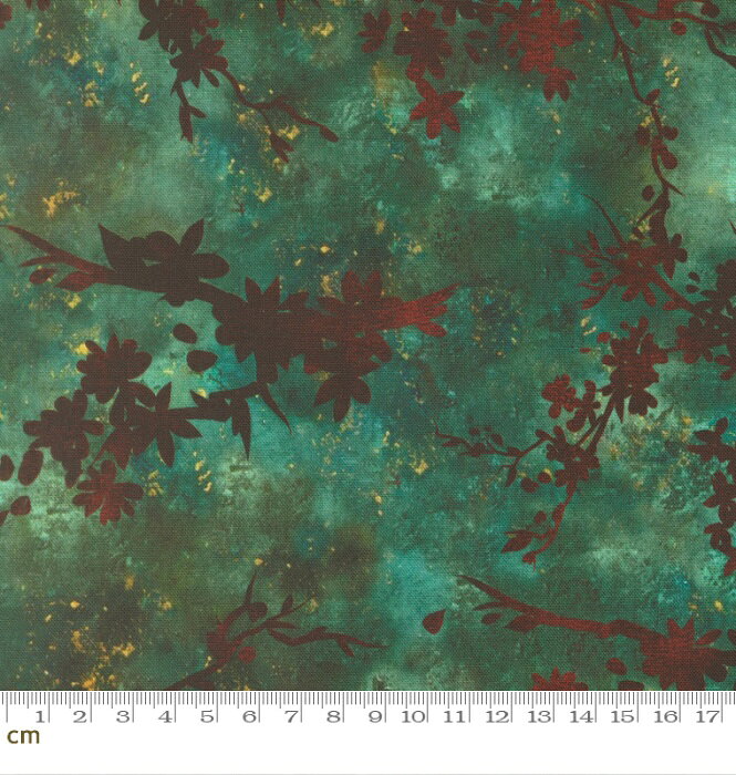 【Moda モダ】Tranquil Patina-48111-12(3A-07) 桜 枝 花柄 春 植物 ゴールド風 錆 ディープグリーン 和柄 上品 伝統柄 シーチング 110cm幅 パッチワーク ハンドメイド【10cm単位販売】