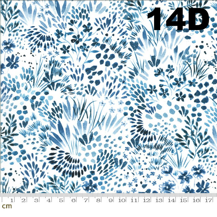 【Moda モダ】Moody Bloom-8444-14D(2D-01) ブルー系 ホワイト系 カラフル 花柄 植物柄 水彩 コットン100% シーチング 【10cm単位販売】