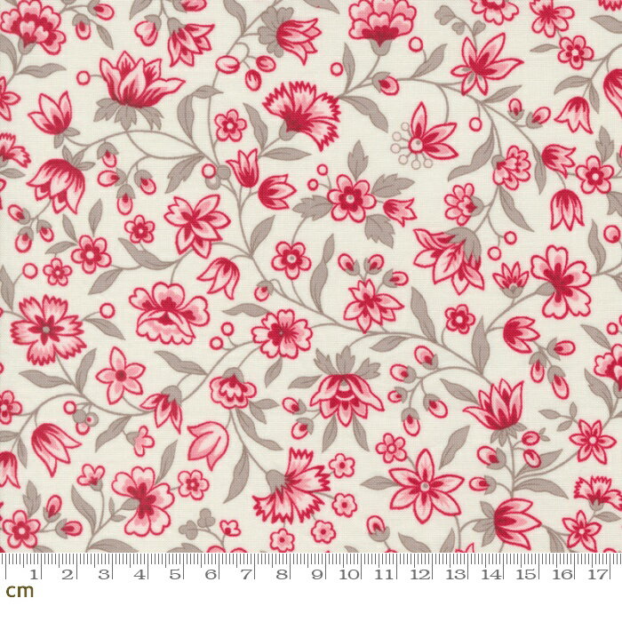 【Moda モダ】My Summer House-3041-11(2E-06) ベージュ系 レッド系 花柄 つる草模様 コットン100％ シーチング【10cm単位販売】