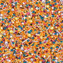 【nora. ノラ】23SU-SN1048-A(1F-03) お菓子柄 製菓材料 アザラン カラースプレー オレンジ ポップ ファンシー コットン100% シーチング【10cm単位販売】