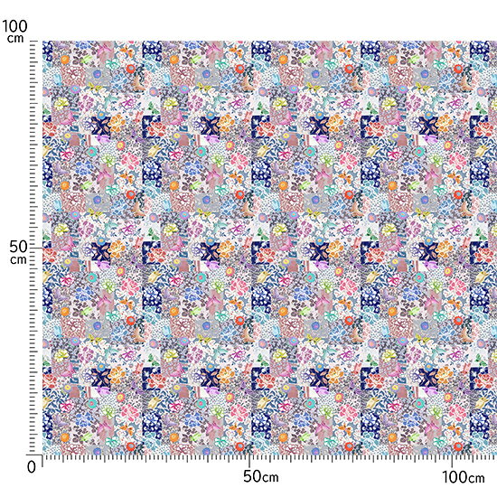 【nora. ノラ】22SP-KM1012(3D) 和柄 和風 蝶 花 植物 パッチワーク風 パープル コ...