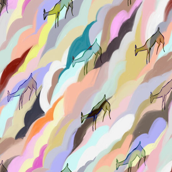 【nora. ノラ】22SP-ST1034(3D) シカ柄 動物柄 アニマル柄 マルチカラー ファンシー コットン100% シーチング 110cm幅【10cm単位販売】