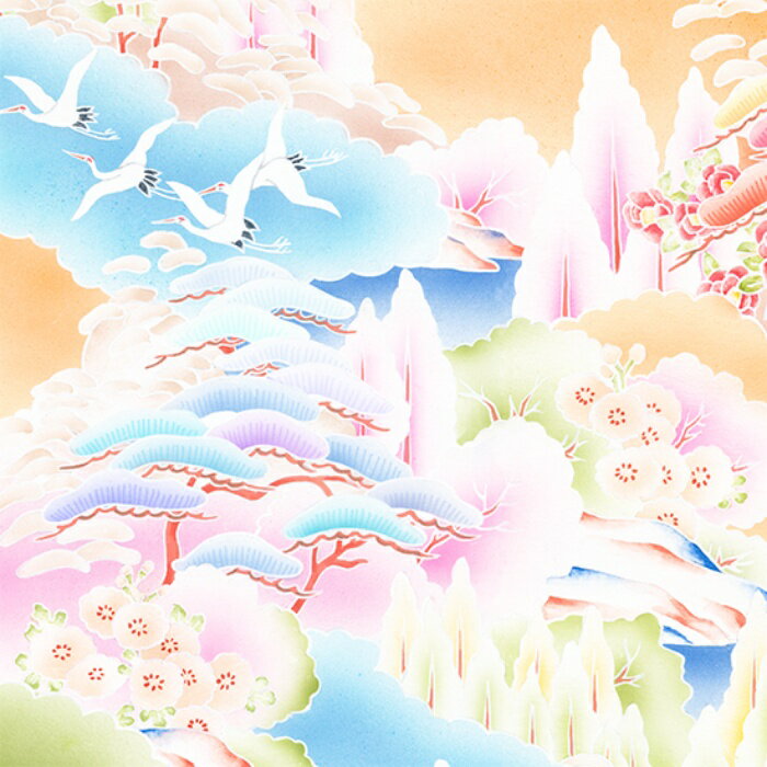 Cotton （Patterned Cloth） - 【nora. ノラ】23SP-KM1004(3D) 風景柄 オレンジ ファンシー 和柄 和風 コットン100% シーチング 110cm幅【10cm単位販売】