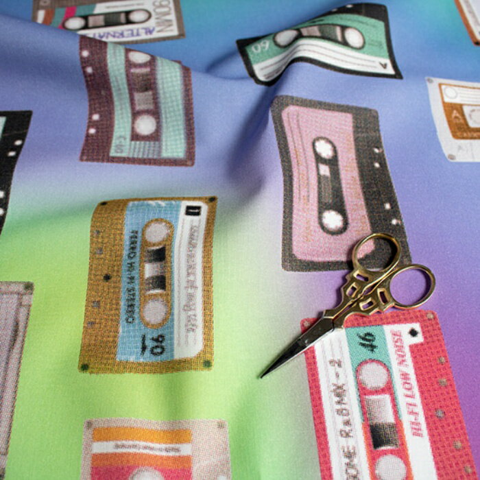 【nora. ノラ】23SU-ST1304-A(3D) カセットテープ柄 パープル スタイリッシュ レトロ コットン100% シ..