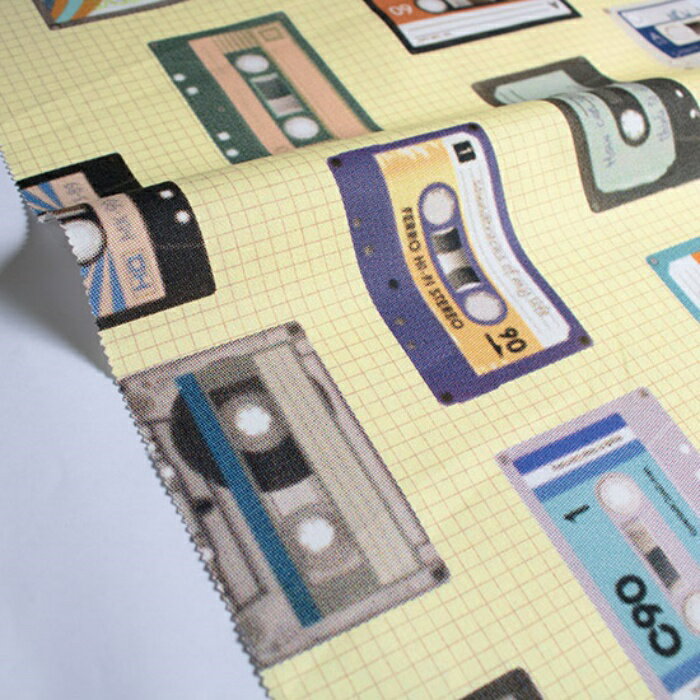 【nora. ノラ】23SU-ST1305-A(3D) カセットテープ柄 イエロー スタイリッシュ コットン100% シーチング..