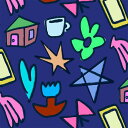 【nora. ノラ】23WI-ST1374-OX-B(1F-04) 手描き スケッチ 落書き風 モチーフ おしゃれ イラスト プリント ブルー カラフル マルチカラー ポップ コットン100% オックス生地 110cm幅【10cm単位販売】(3)