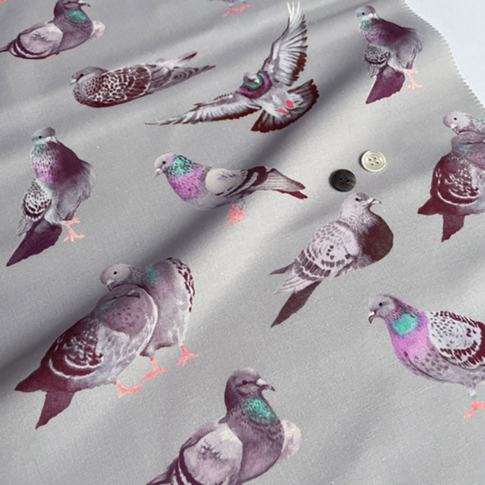 【nora. ノラ】24FA-ST1467(3B-08) 鳥柄 ハト柄 鳩 リアルタッチ デジタルプリント コットン100% シーチング 110cm幅【10cm単位販売】