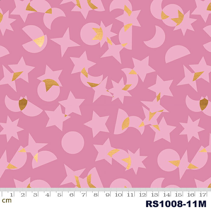 Rakuten - 【Moda モダ】Stellar-RS1008-11M(メタリック加工)(3A-07) ピンク系 メタリック加工 ゴールド 月柄 星柄 記号柄 コットン100％ シーチング【10cm単位販売】