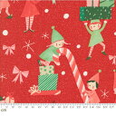 【Moda-k モダ】 Tiny Christmas-37131-12(3A-03) 小さなエルフたち 妖精 リボン 雪の結晶 レッド系 グリーン系 クリスマス...