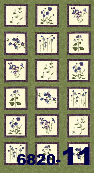 【Moda モダ】Violet Hill-パネル(1P 約 60cm)-6820-11(2E-03)(2C-06) グリーン系 コットン100％ シーチング 110cm幅【10cm単位販売】