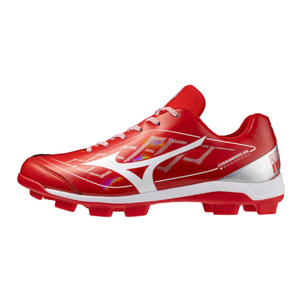 【ミズノ】クッションレボダイア ポイントスパイク/野球 スパイク/MIZUNO(11GP2528) 62 レッド×シルバー