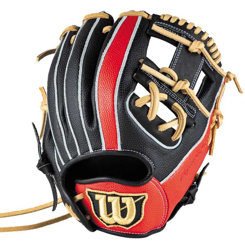 【ウィルソン】Jrグラブ　D-MAX DUAL Jr 軟式グローブ　ジュニア/内野手用/軟式グローブ　ウィルソン/Wilson(WBW103886)ブラック/スカーレット