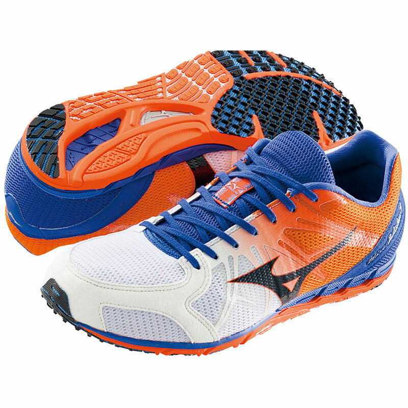 【ミズノ】 WAVE EKIDEN 9 WIDE ウェーブエキデン/ランニングシューズ/MIZUNO/トレーニングシューズ (U1GD1423) 54ホワイト/オレンジ×ブラック