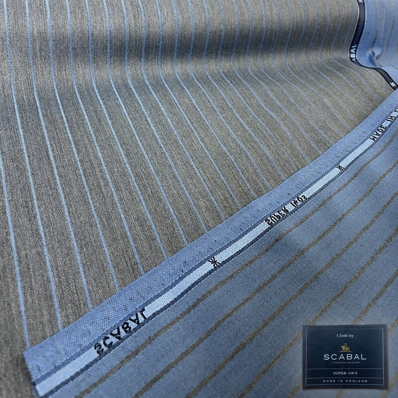 SCABAL Londner Super140's オーダーメイドスーツ オーダースーツ 限定 ワンランク上仕立てサービス ブルーグレー サックス ストライプ