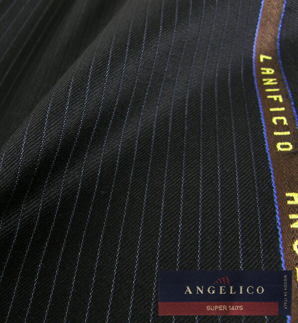 オーダースーツ  Angelico アンジェリコ  ネイビー（黒に近い紺）  ストライプ  スーパー140's ウール100% , woven in Italy 
