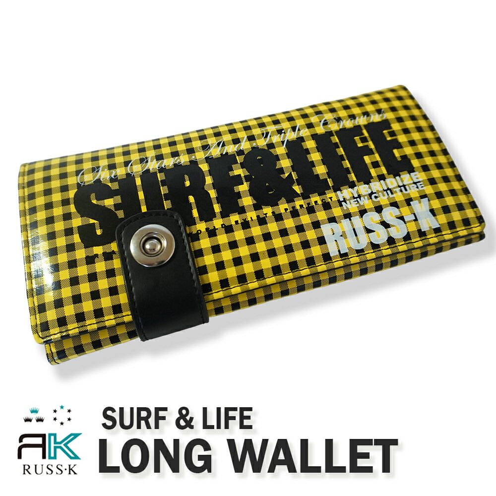 F, H, W - 財布 メンズ 長財布 RK RUSS-K ラスケー ギンガムチェック柄 ロングサイフイエロー 黄色