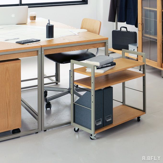 デスクサイドラック サイドラック サイドワゴン 棚 ラック キャスター付き オープン収納 オープンラック 可動 シンプル デスクサイド ワゴン デスクサイドワゴン ナチュラル オフィス家具 高さ調節 3段ラック コンパクト